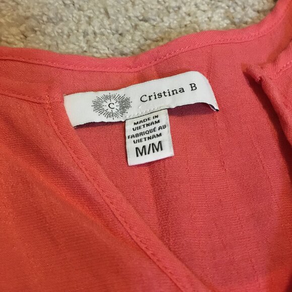 Christina B Flowy Coral Pink Coastal Sleeveless Layered Tunic Top - Picture 9 of 13